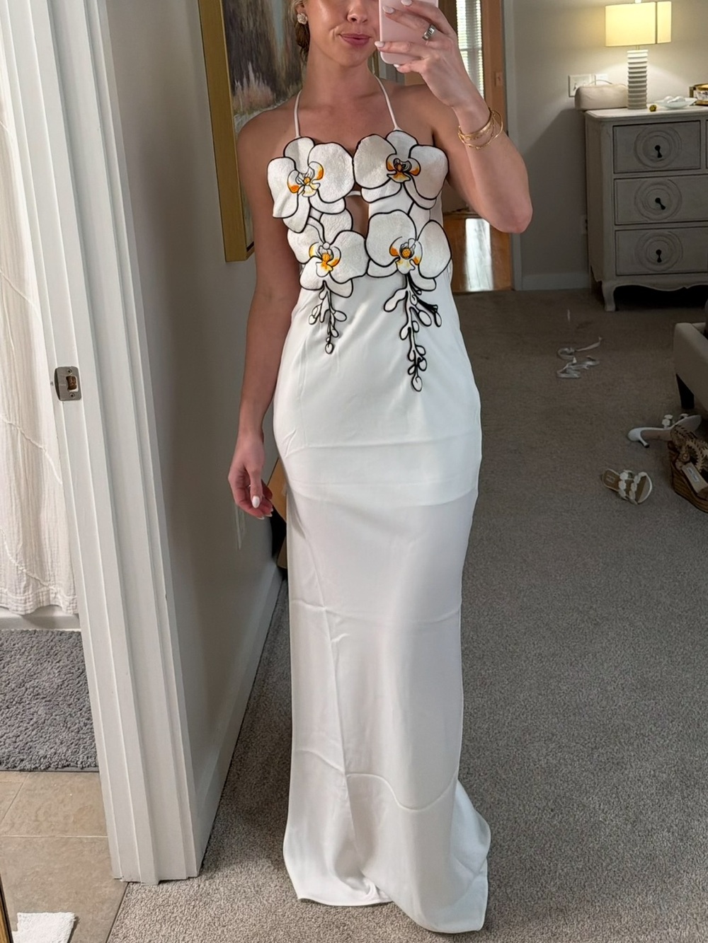 JW PEI Orchid Embroidered Dress- white/ black